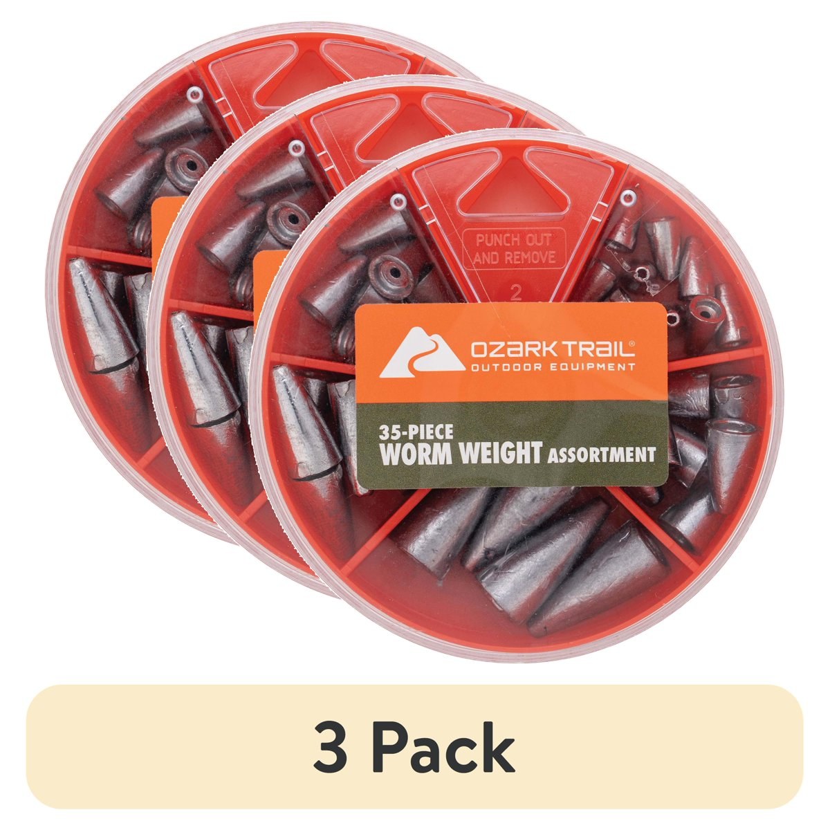 (3 pack) Ozark Trail 35 Piece Worm Weight Assortment with Dial Storage Case