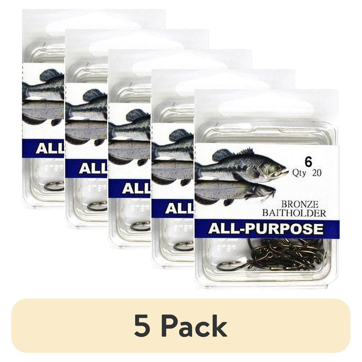 (5 pack) Eagle Claw Renegade Baitholder Fishing Hooks, Bronze, Size 6, 20 Pack