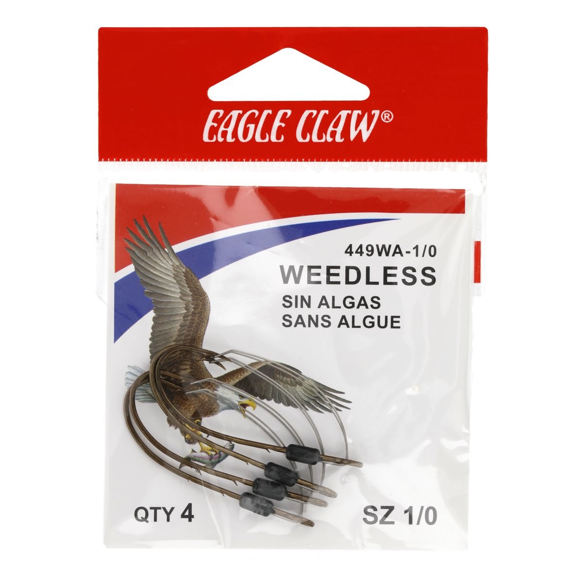 Eagle Claw 449WAH-1/0 Weedless Baitholder 2-Slice Non-Offset Hook, Bronze 1/0