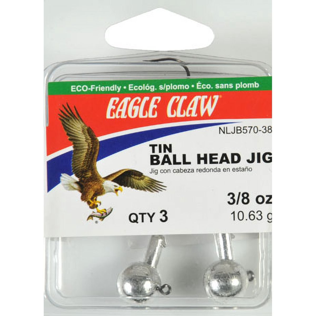 Eagle Claw Non-Lead Tin Ball Head Fishing Jig, Unpainted, 3/8 oz.