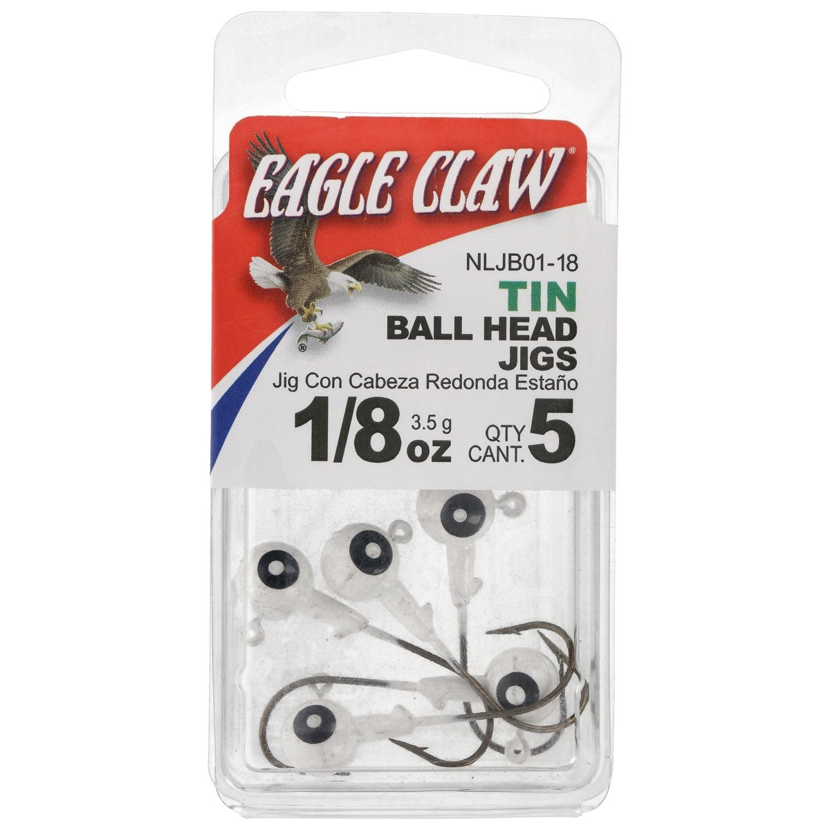 Eagle Claw Tin Ball Head Jig - Double eye - 5 pack - 1/8 oz - White