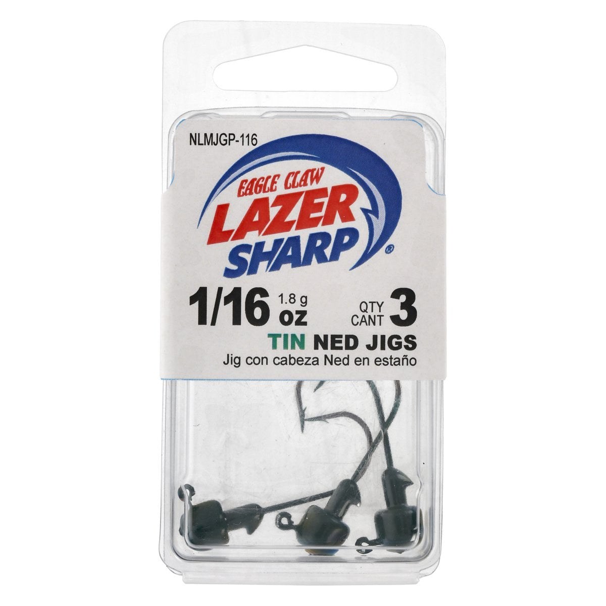 Lazer Sharp Tin Ned Jig Head - 3 pack - Hook size 1/0 - 1/16 oz - Green Pumpkin
