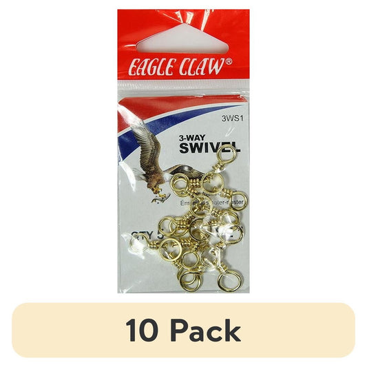 (10 pack) Eagle Claw 3-Way Swivel, Brass, Size 1, 5 Pack