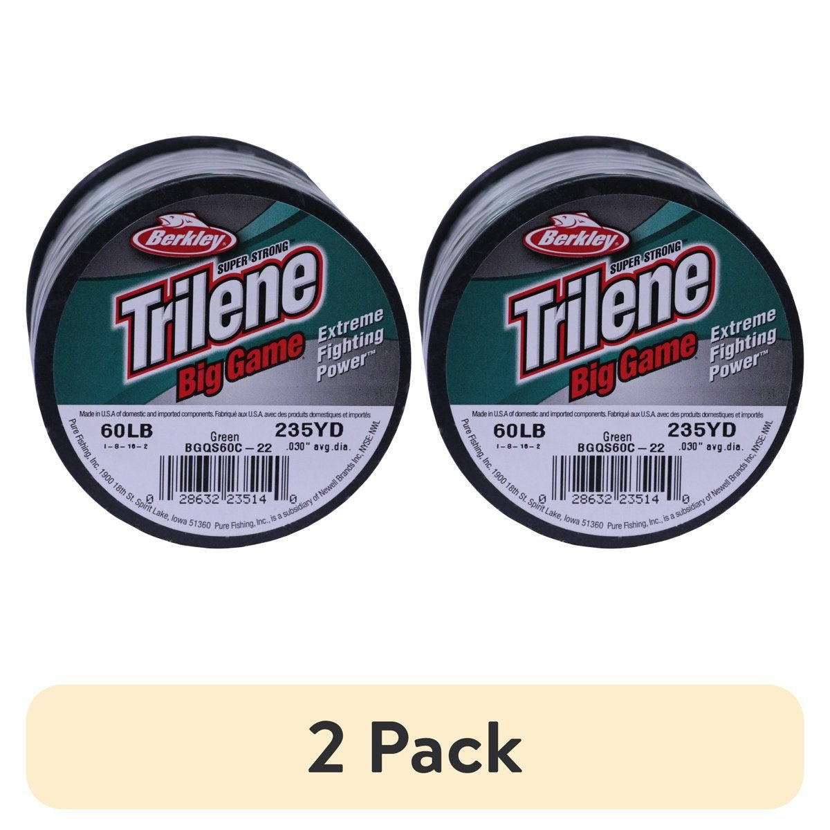 (2 pack) Berkley Trilene Big Game Monofilament Fishing Line, Green, 60 lb Test Strength, 235 yd