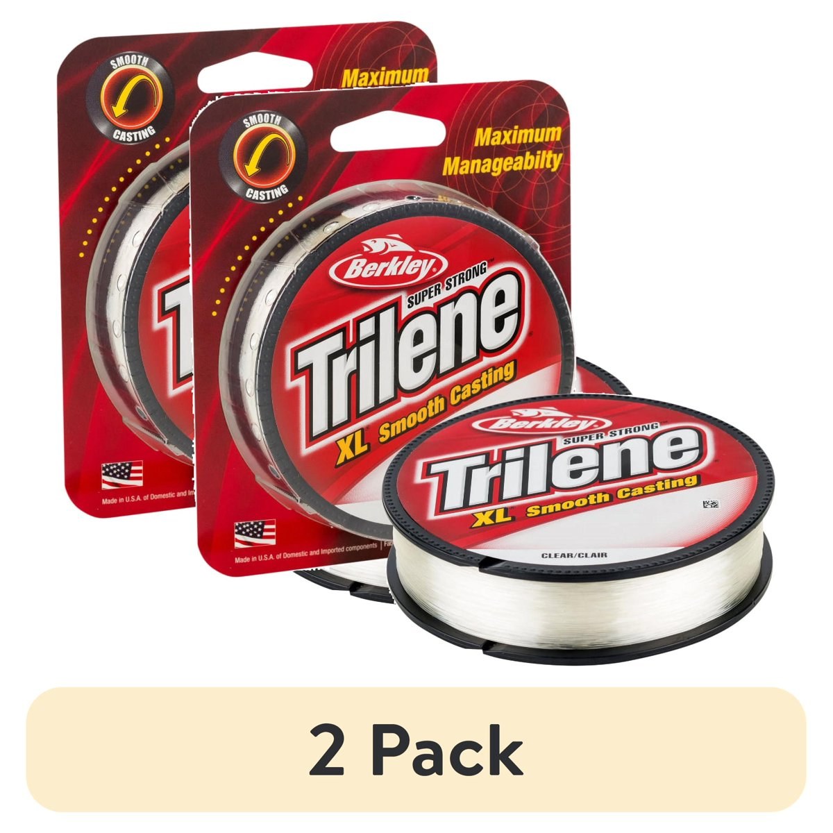 (2 pack) Berkley Trilene XL Monofilament Fishing Line, Clear, 10 lb Test Strength, 300 yd
