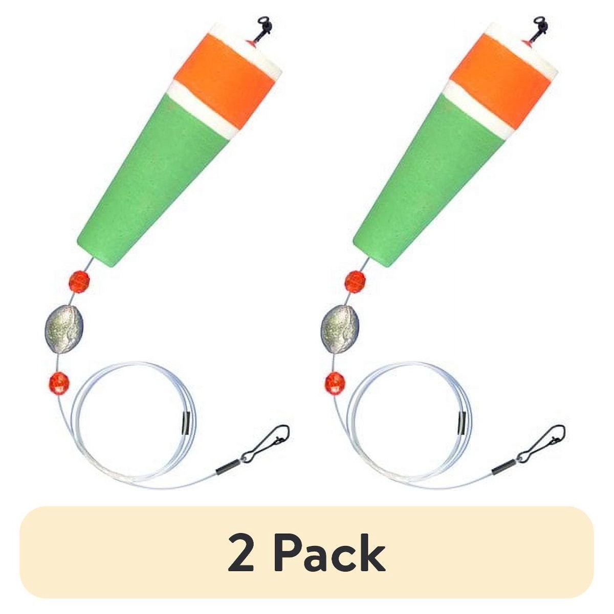 (2 pack) Comal Popping Fishing Float with Monofilament Leader, Red/Green, 4-inch