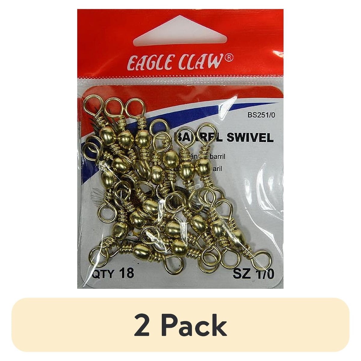 (2 pack) Eagle Claw Fishing Tackle Barrel Swivel, Brass, Size 1/0, 12 Pack