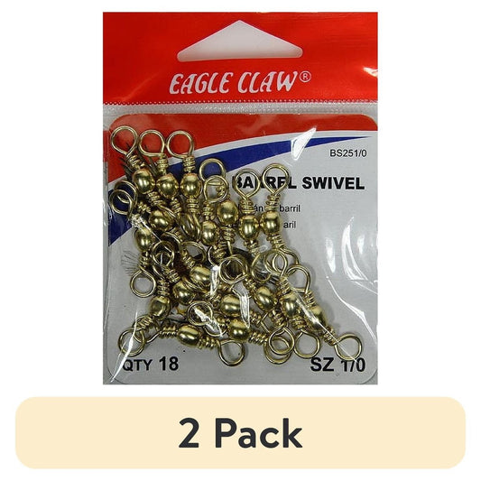 (2 pack) Eagle Claw Fishing Tackle Barrel Swivel, Brass, Size 1/0, 12 Pack