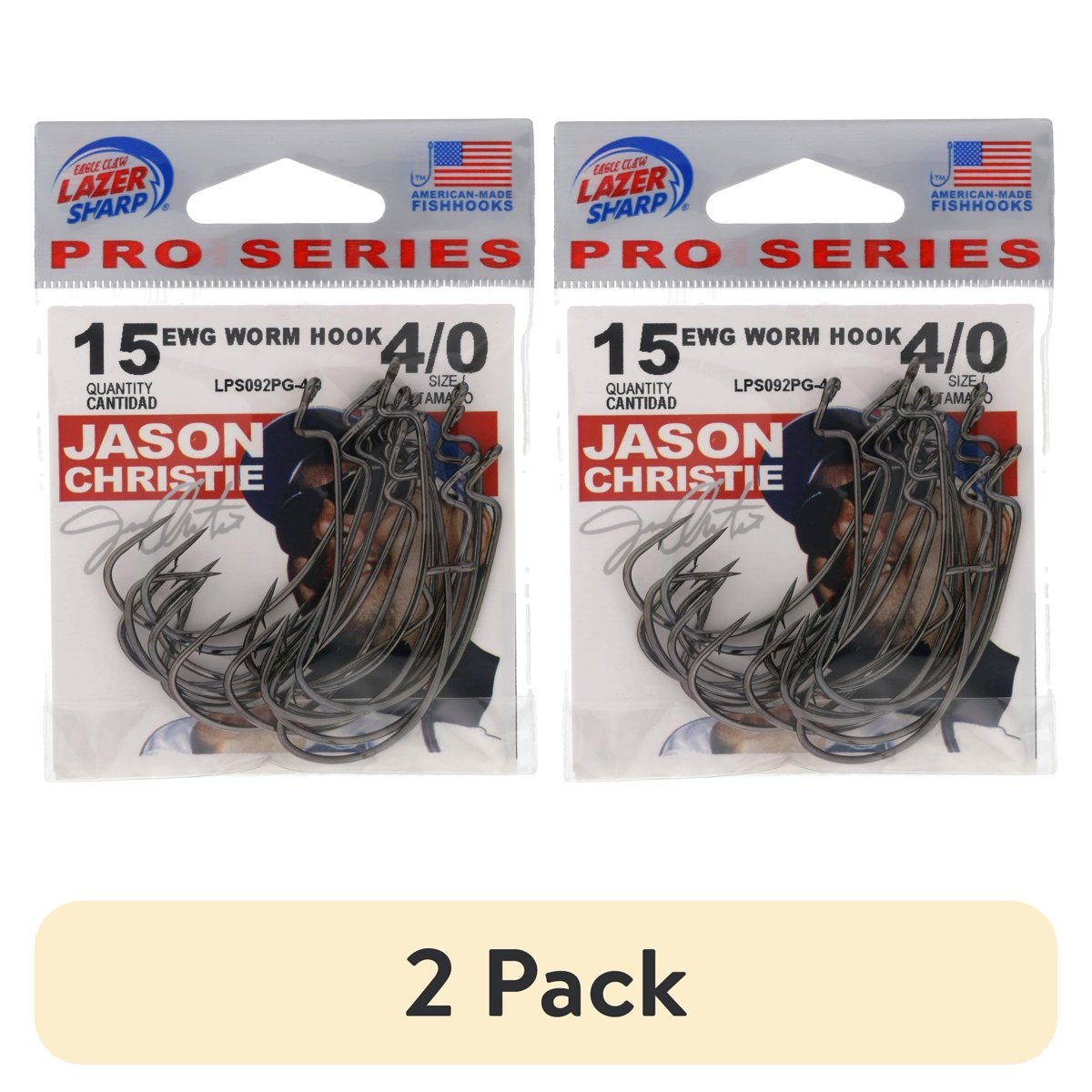 (2 pack) Eagle Claw Lazer Sharp Skeet Reese Light Wire EWG Worm Fishing Hooks, Size 4, 15 Pack