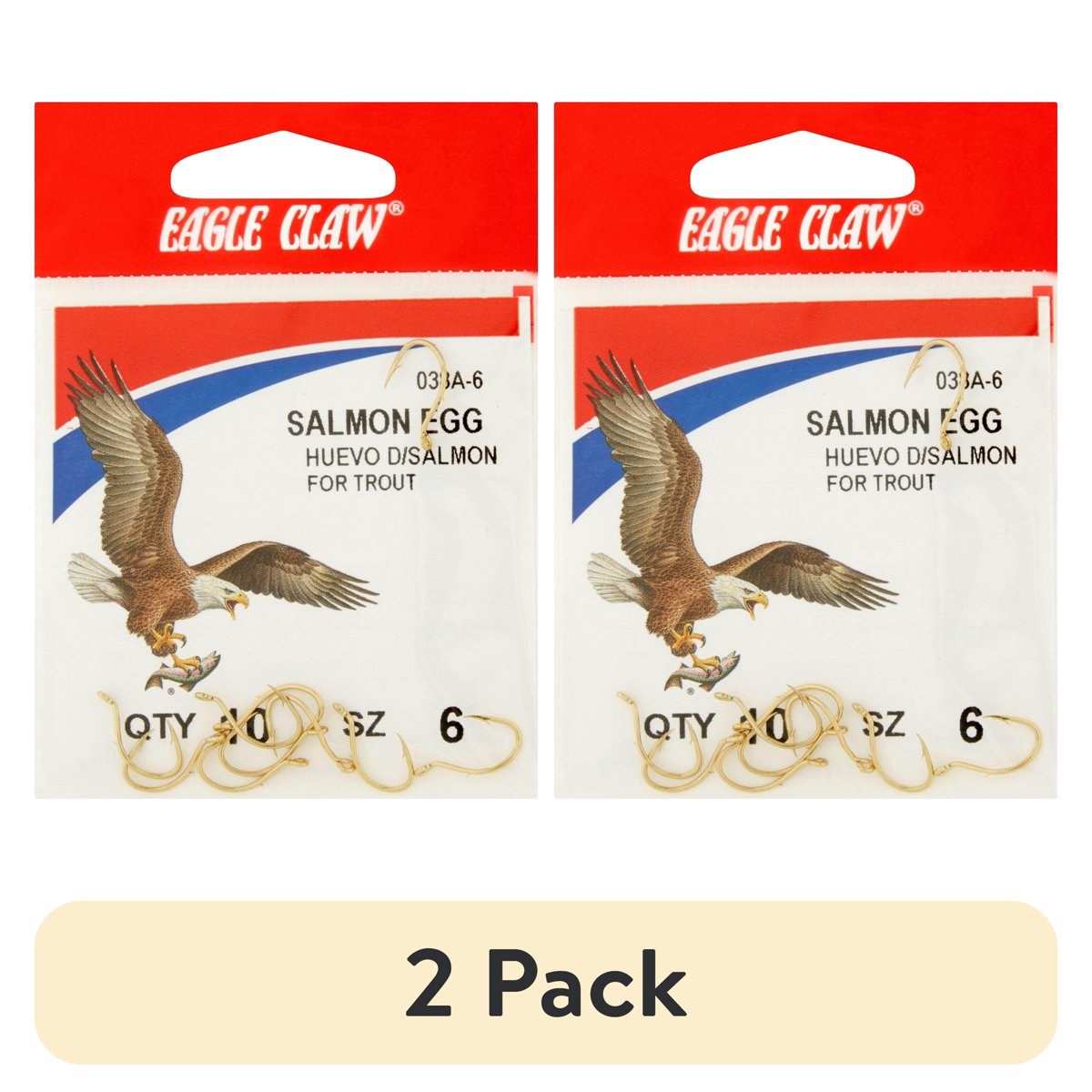 (2 pack) Eagle Claw Salmon Egg Fishing Hooks Size 6, 10 Count
