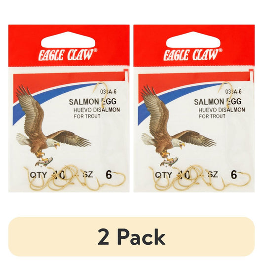 (2 pack) Eagle Claw Salmon Egg Fishing Hooks Size 6, 10 Count