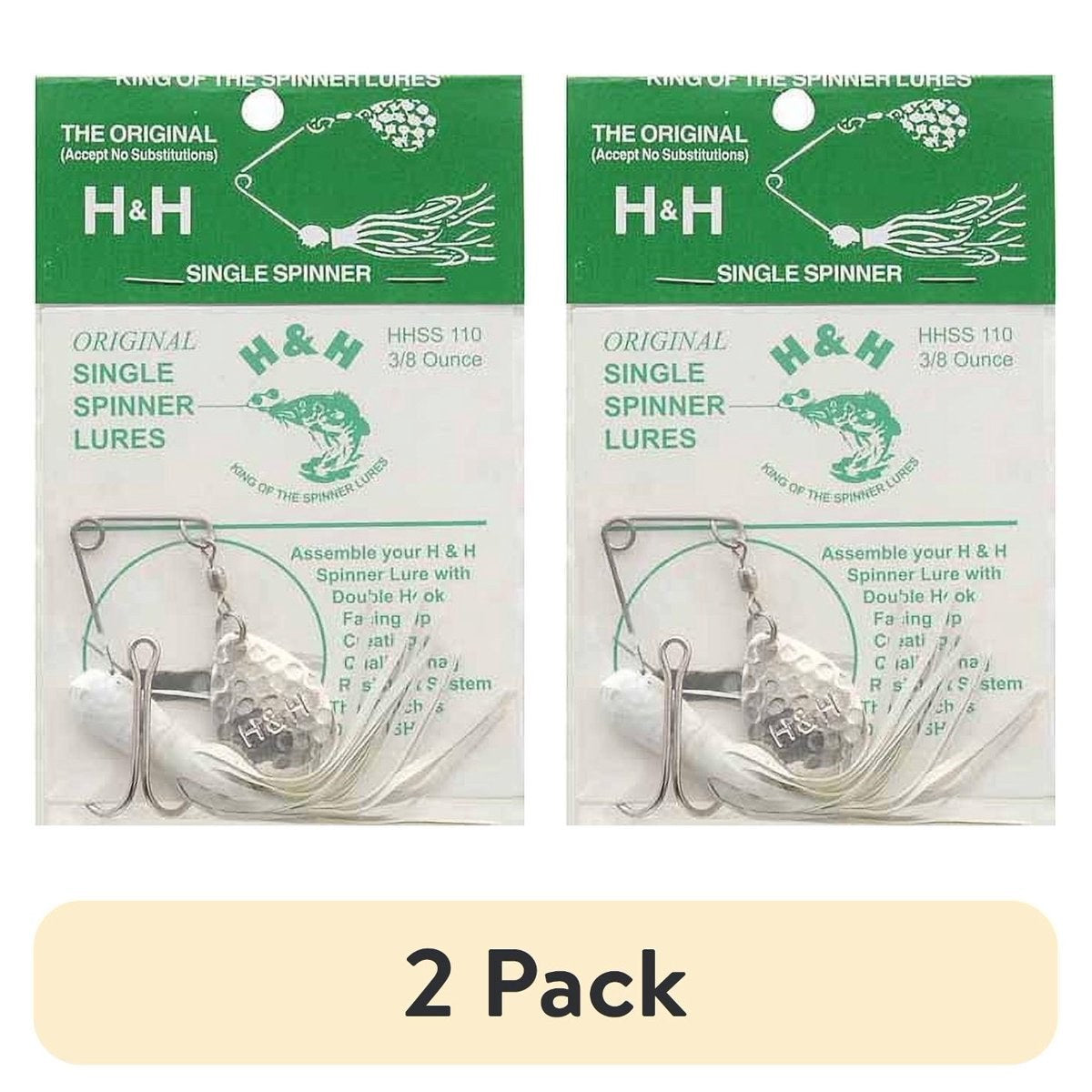 (2 pack) H&H Lure Company Original Spinner Bait Single Blade, 3/8 oz