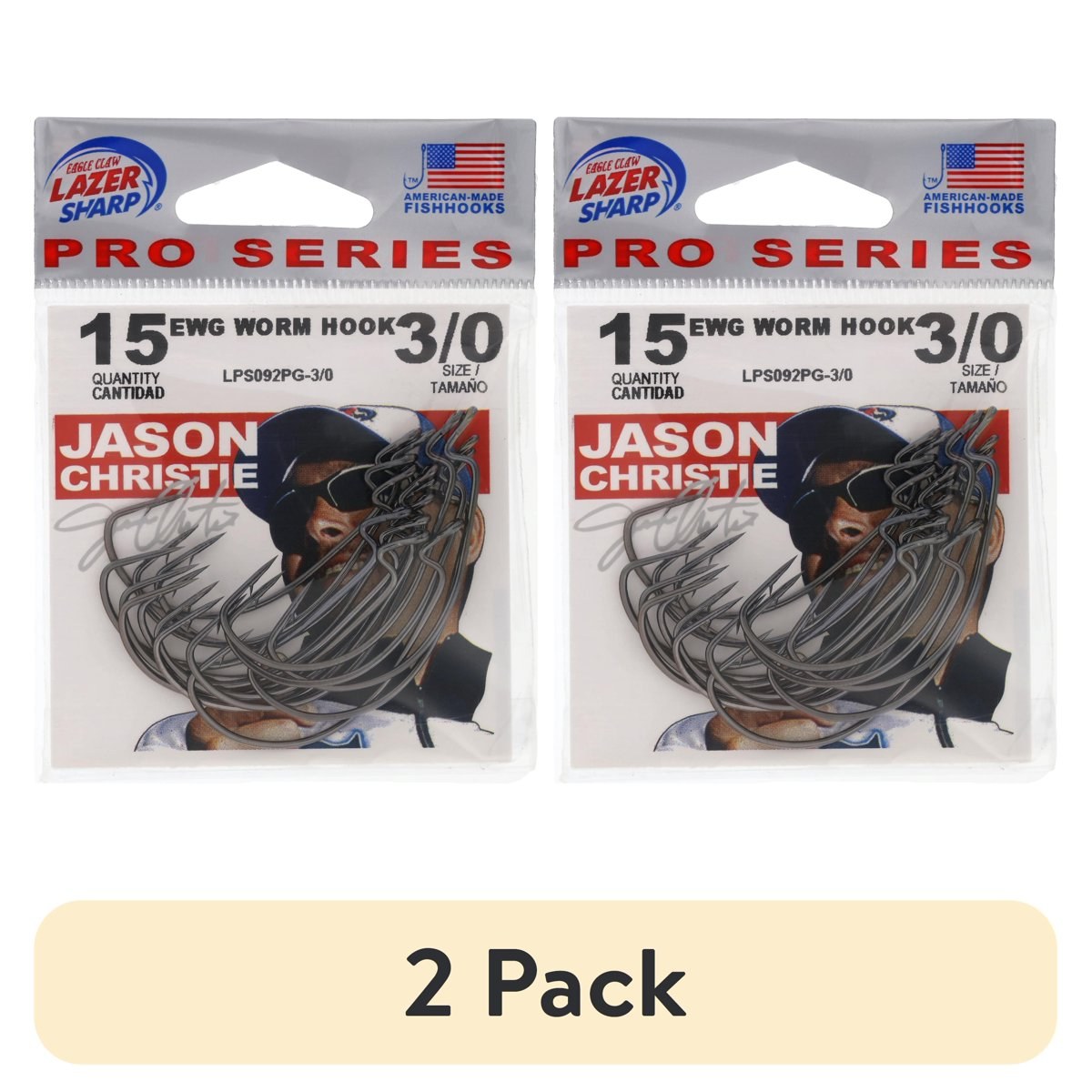 (2 pack) Lazer Sharp LPS092PG-3/0 Pro Series Light Wire Ewg Worm, Size 3/0 Hook