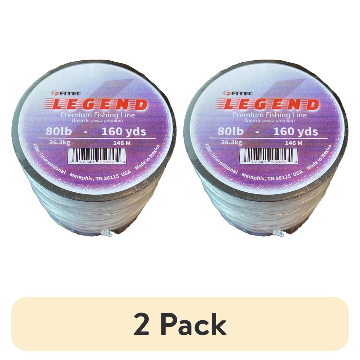 (2 pack) Legend 80 lb. Monofilament Premium Fishing Line, Clear, 160 yd.