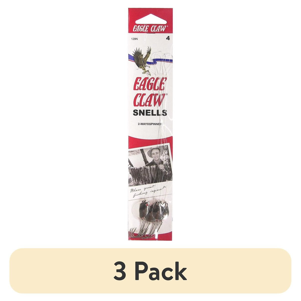 (3 pack) Eagle Claw 129NH-4 Spinner Snell, Bronze with Nickel Blades, Size 4