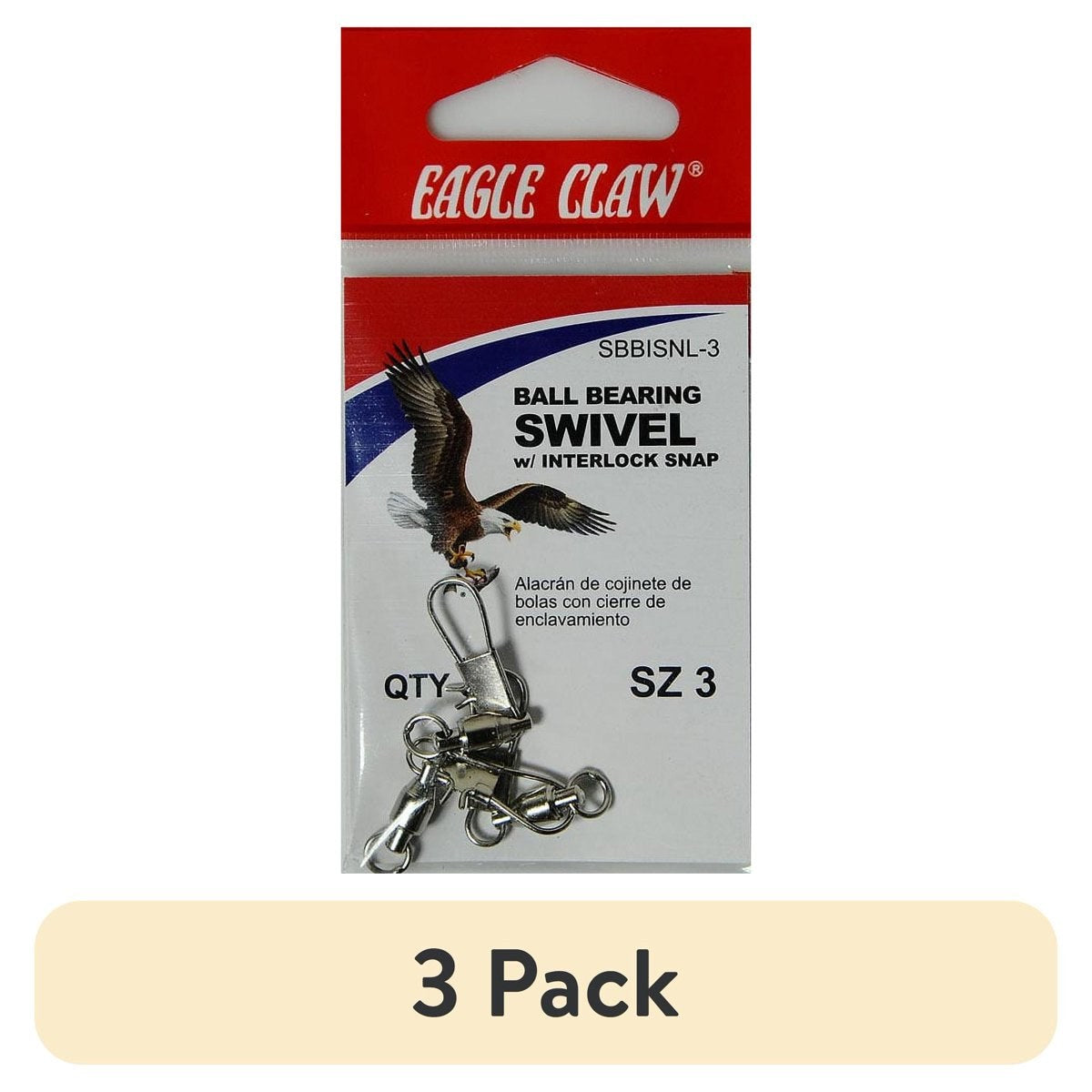 (3 pack) Eagle Claw Ball Bearing Swivel with Interlock Snap, Size 3