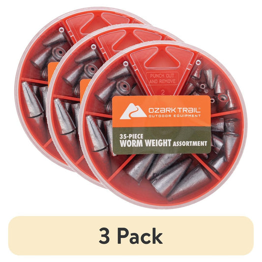 (3 pack) Ozark Trail 35 Piece Worm Weight Assortment with Dial Storage Case