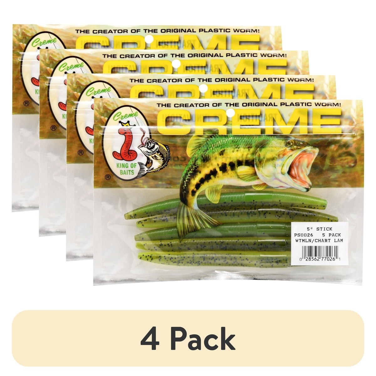 (4 pack) Creme Lure Soft Stick Bait Fishing Lure for Bass, 3-Count