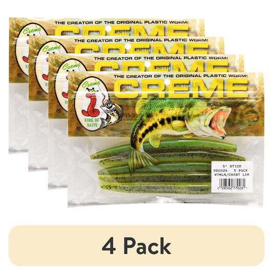 (4 pack) Creme Lure Soft Stick Bait Fishing Lure for Bass, 3-Count