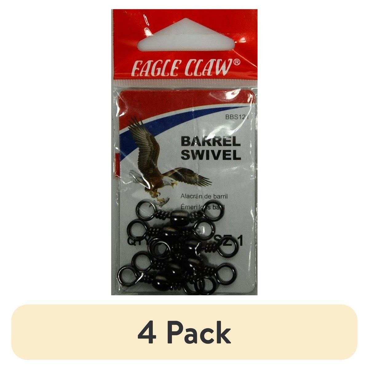 (4 pack) Eagle Claw Barrel Swivel, Black, Size 1, 12 Pack