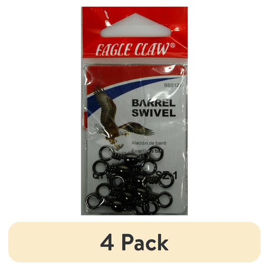 (4 pack) Eagle Claw Barrel Swivel, Black, Size 1, 12 Pack