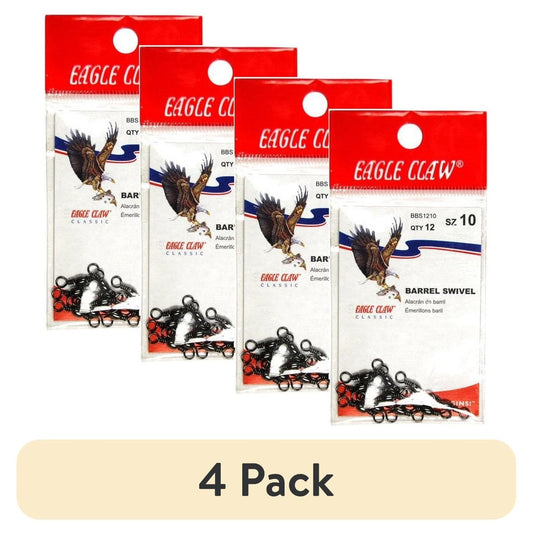 (4 pack) Eagle Claw Barrel Swivel, Black, Size 7, 12 Pack