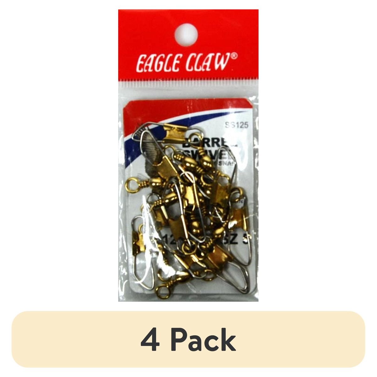 (4 pack) Eagle Claw Fishing, SS125 Barrel Swivel with Safety Snap, Size 5