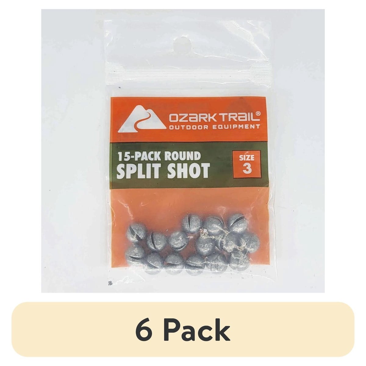 (6 pack) Ozark Trail Round Split Shot Size 3, Fishing Lead Weights, Product Size 0.31x0.35in