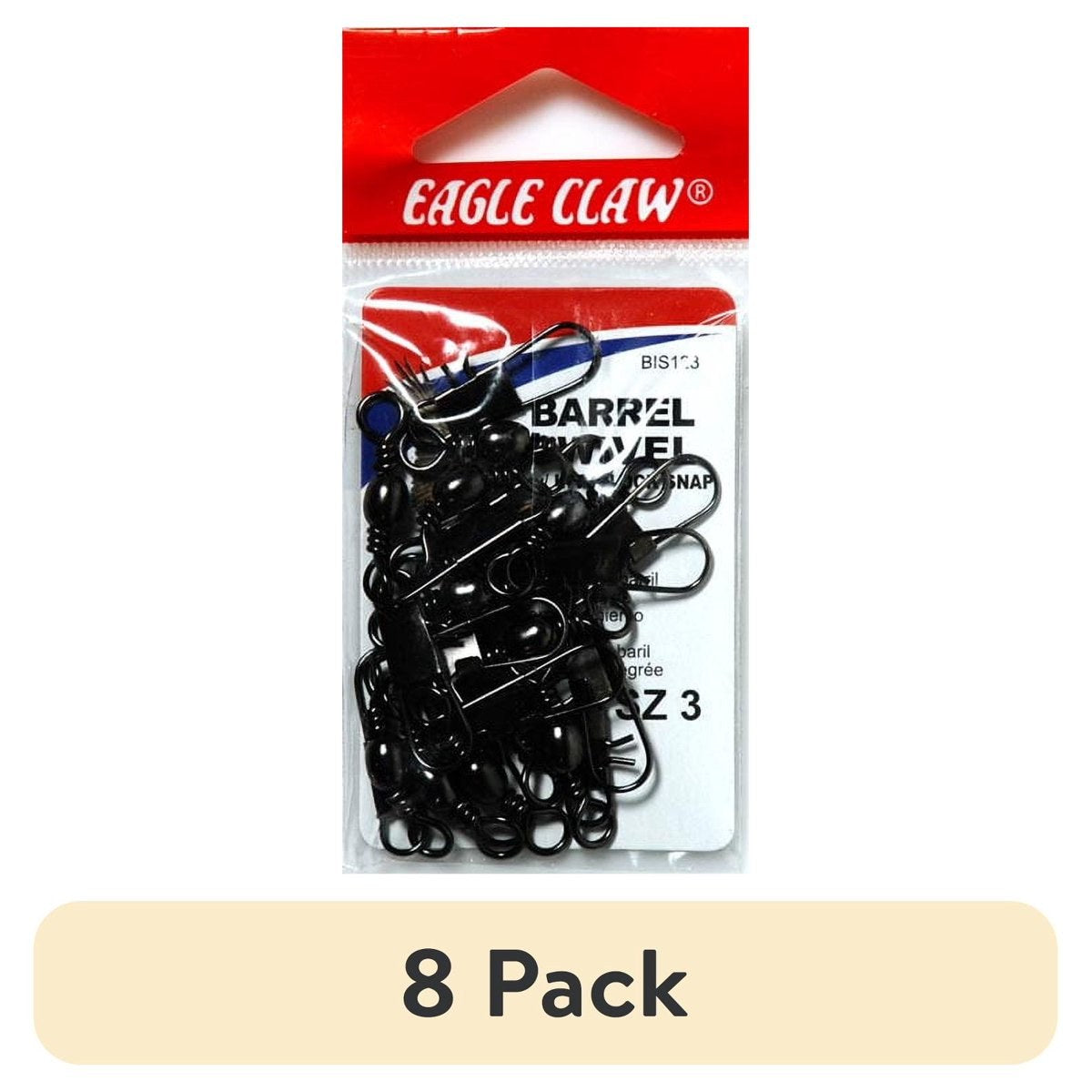 (8 pack) Eagle Claw Barrel Swivel with Interlock Snap, Black, Size 3, 12 Pack