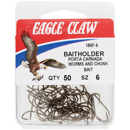 Eagle Claw 186FH-6 Baitholder Size 6 Fishhooks 50 Pack