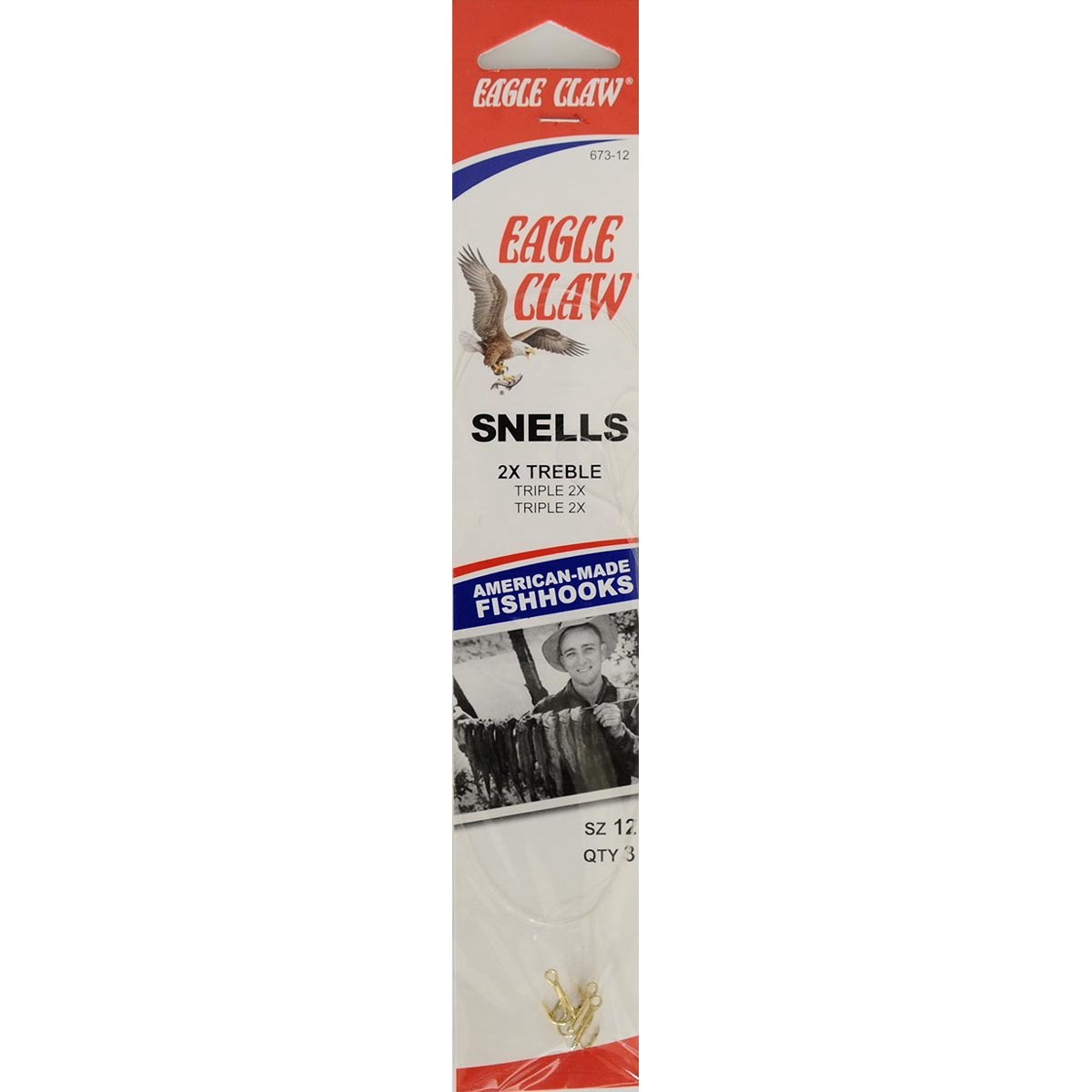 Eagle Claw 673H-12 18" Snelled 2X Treble Hook, Gold, Size 12, 3 Pack