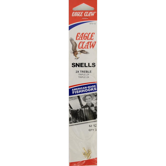 Eagle Claw 673H-12 18" Snelled 2X Treble Hook, Gold, Size 12, 3 Pack