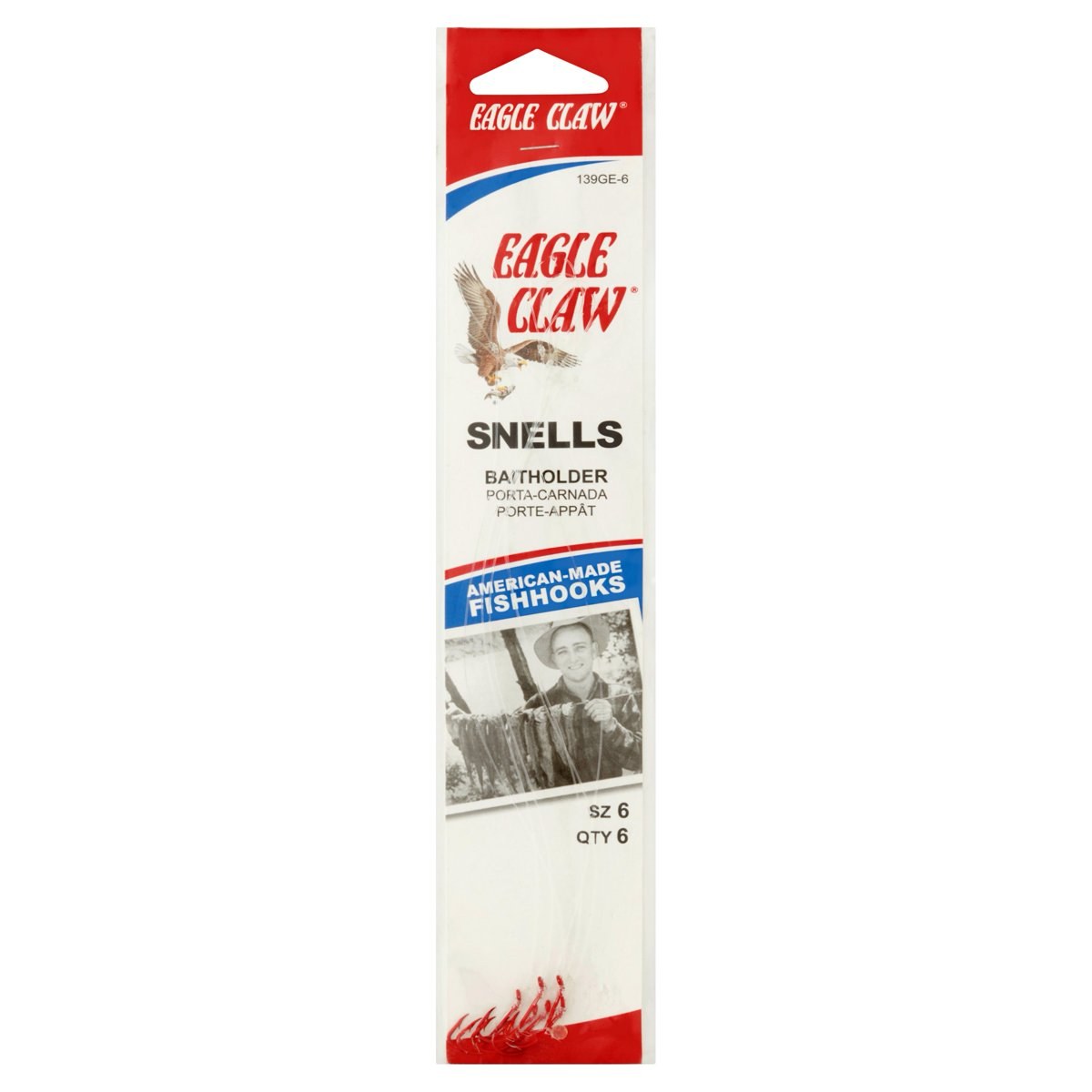 Eagle Claw Baitholder Snelled Fishing Hook, Size 6