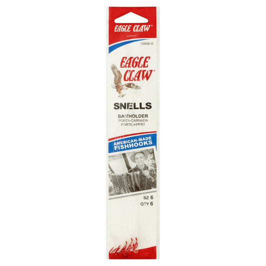 Eagle Claw Baitholder Snelled Fishing Hook, Size 6