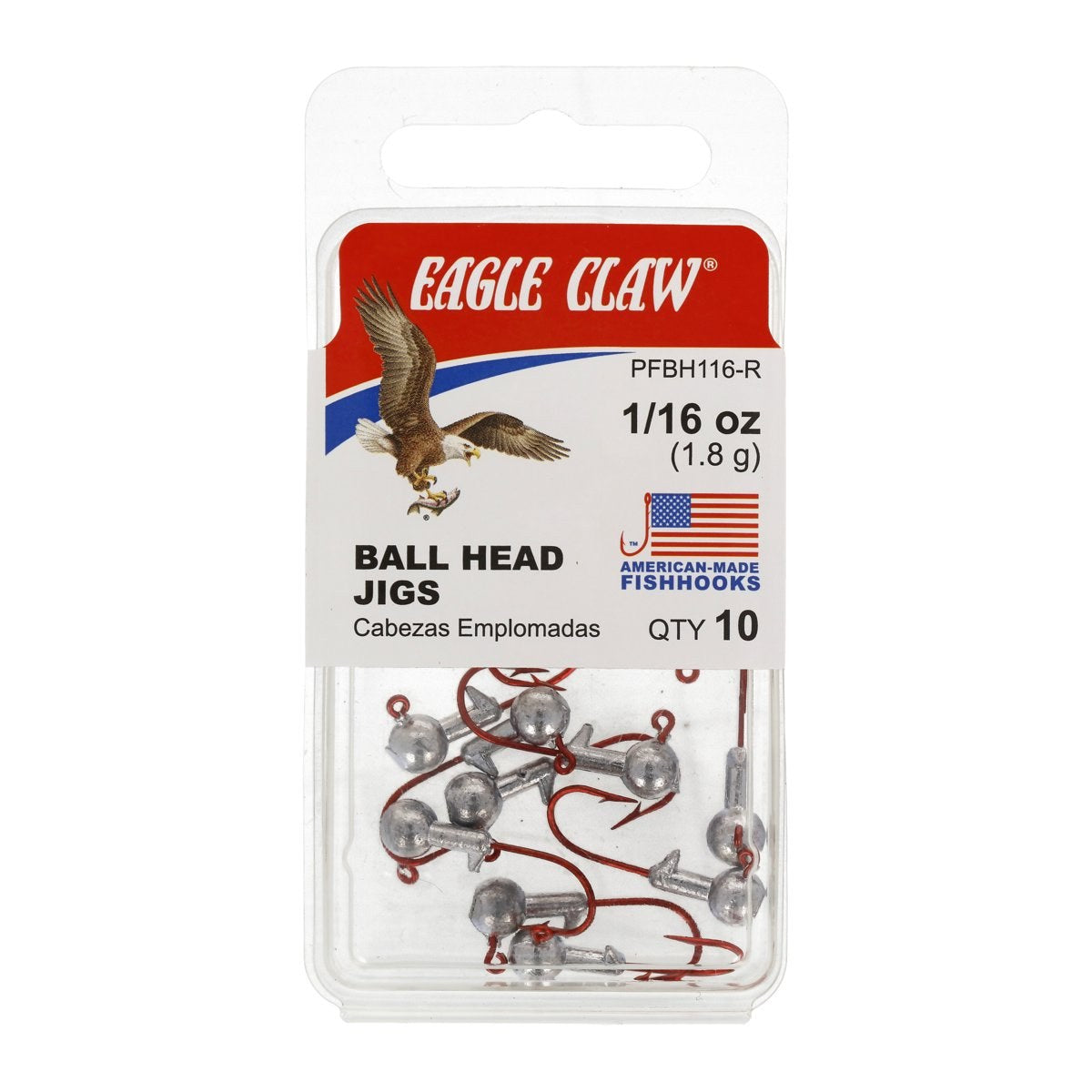 Eagle Claw Ball Head Fishing Jig 1/16 oz., Red Hook