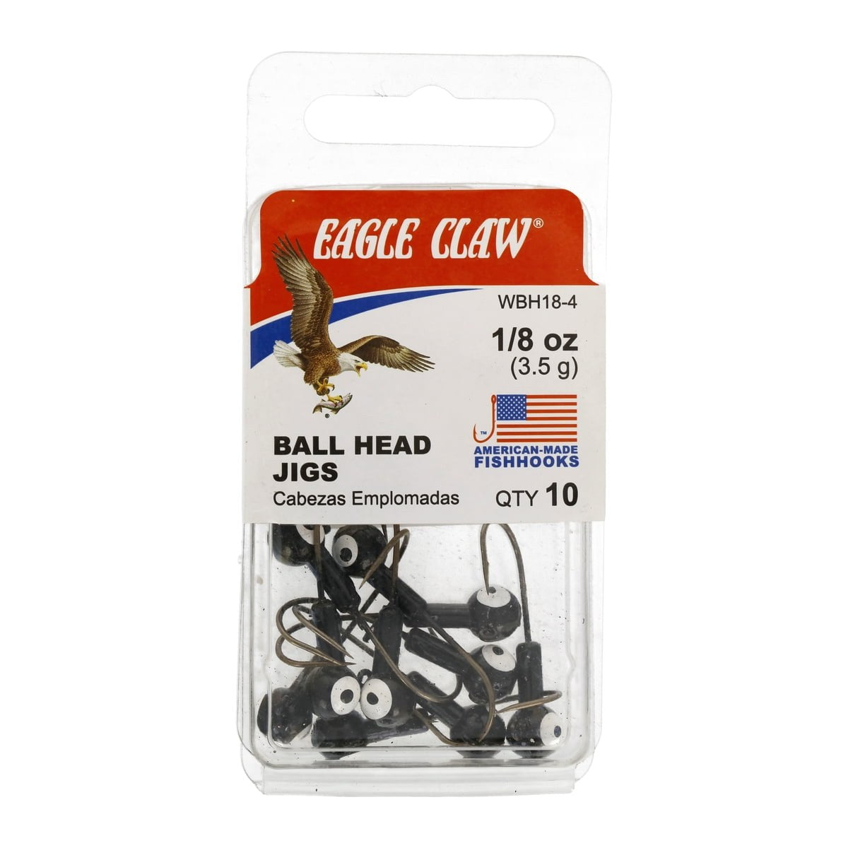 Eagle Claw Ball Head Fishing Jig, Black with White Eye, 1/8 oz., 10 Count