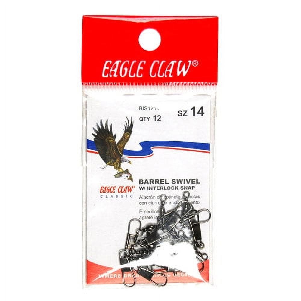 Eagle Claw Barrel Swivel with Coastlock Snap, Black, Size 12, 12 Pack