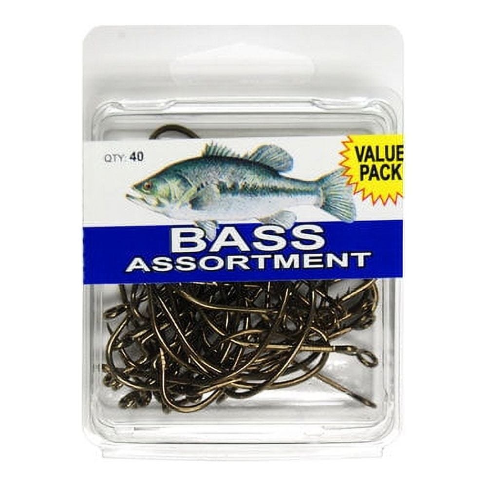 Eagle Claw Freshwater Bass Fishing Hooks Assortment Clam, 40 Piece