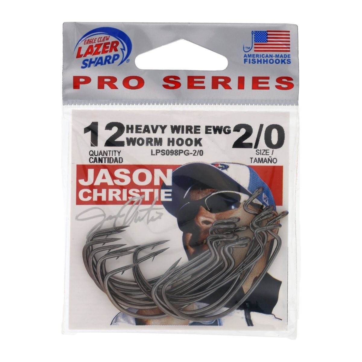 Eagle Claw Lazer Sharp Jason Christie Heavy Wire EWG Worm Fishing Hooks, Size 2/0, 12 Pack