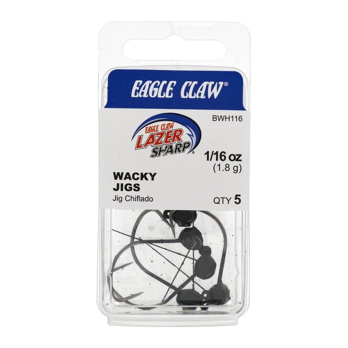 Eagle Claw Lazer Sharp Wacky Fishing Jig Head with Weed Guard, Black, 1/8 oz., BWH116
