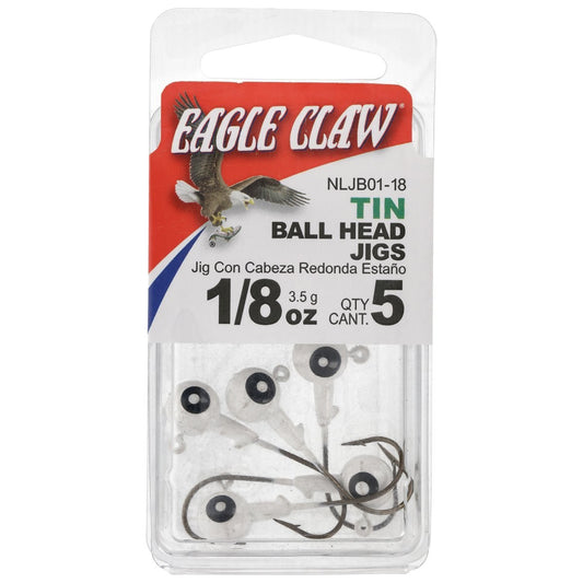 Eagle Claw Tin Ball Head Jig - Double eye - 5 pack - 1/8 oz - White