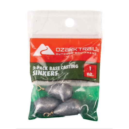 Ozark Trail 1 oz Bass Casting Sinkers, 3 Pack Fishing Weights for Bottom Rigs