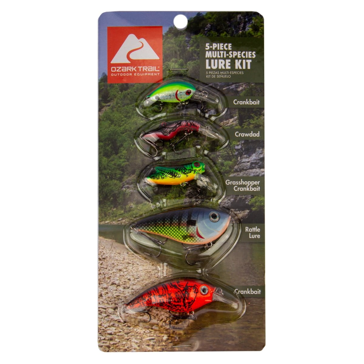 Ozark Trail 5-Piece Multi-Species Fishing Lure Kit with Crankbaits & Rattle Lure