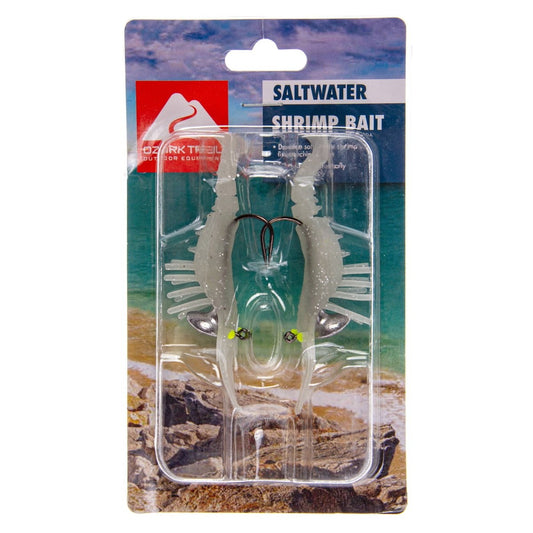 Ozark Trail Soft Plastic Saltwater Shrimp Fishing Lures, Silver Speckled, 2-Pack