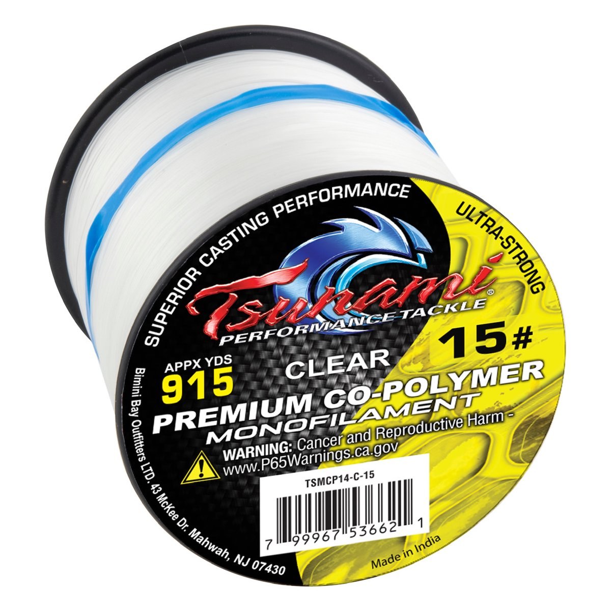 Tsunami Premium Monofilament Fishing Line Clear 15 lb Test 1/4 lb Spool.